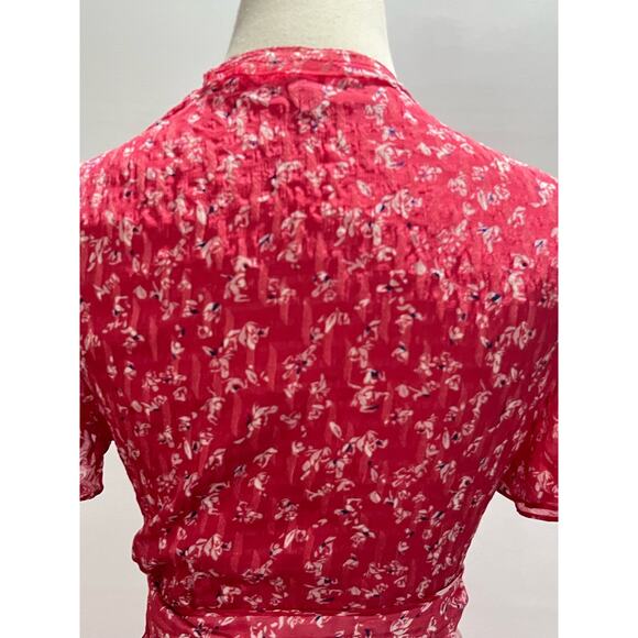 TANYA TAYLOR Blaire Floral‎ Silk Midi Dress Dress Ditsy Red Stripe Guava Pink  6 - Picture 11 of 12